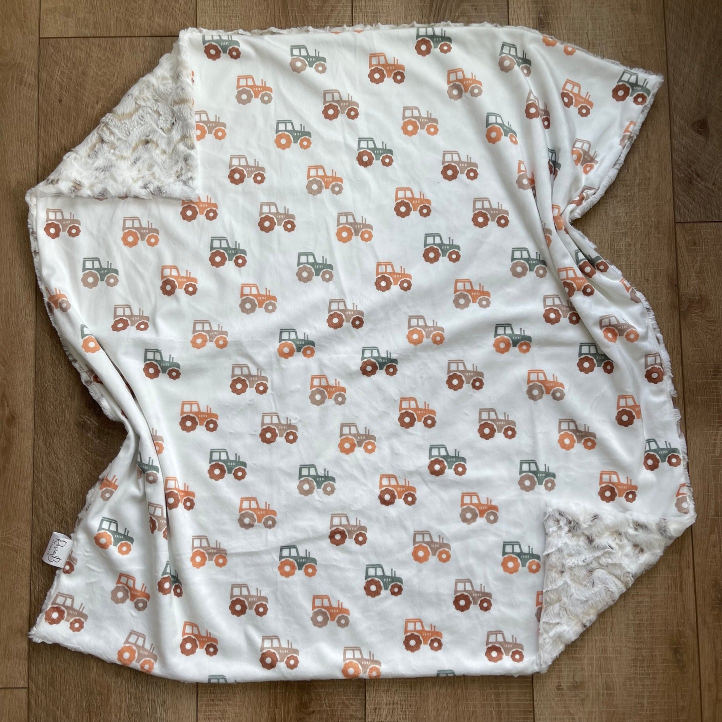 Baby Blanket - Copper, Brown, and Green Tractors