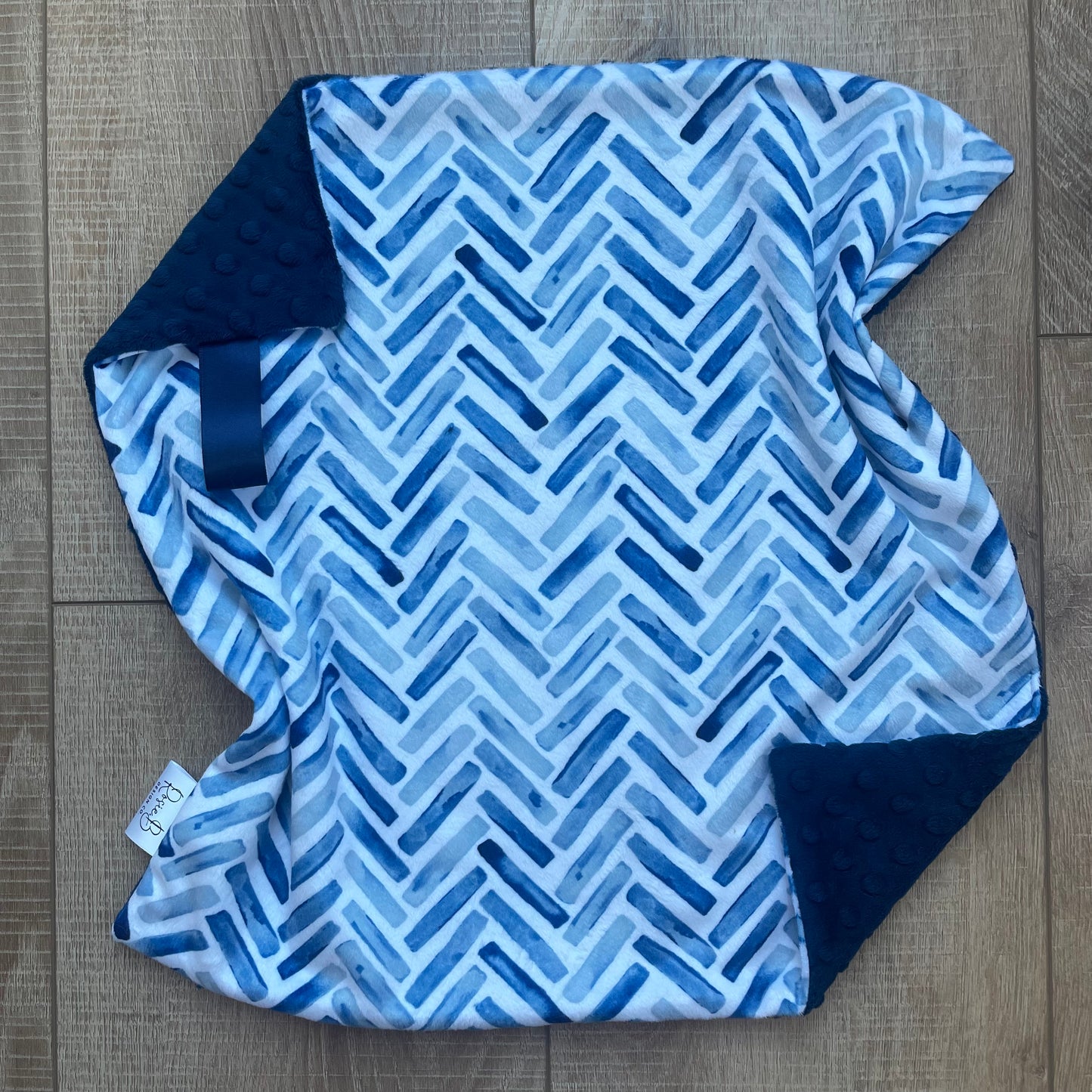 Lovey - Watercolor Blue Herringbone w/ Navy Dimple