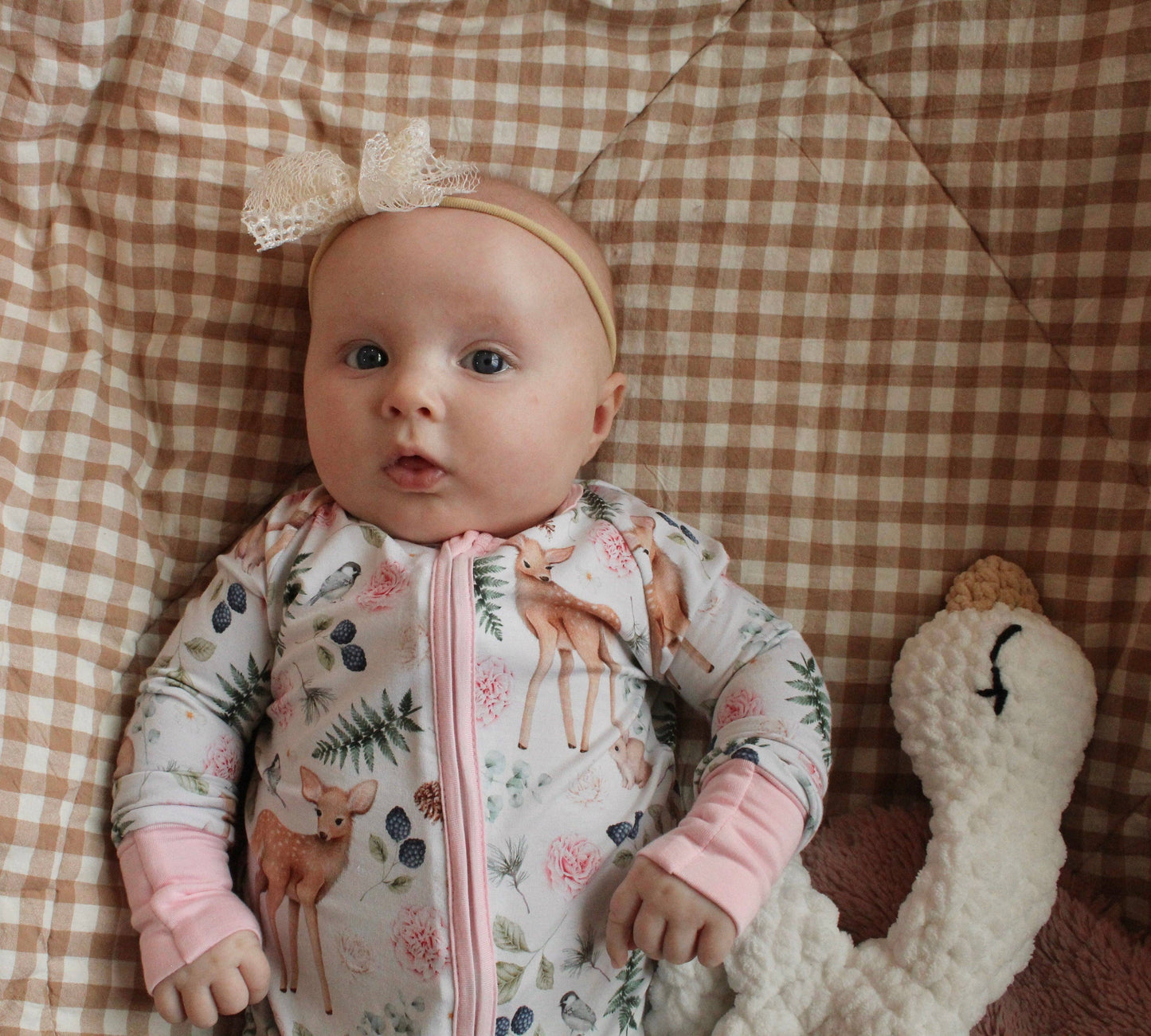 Pink Woodland Deer Bamboo Zipper Romper