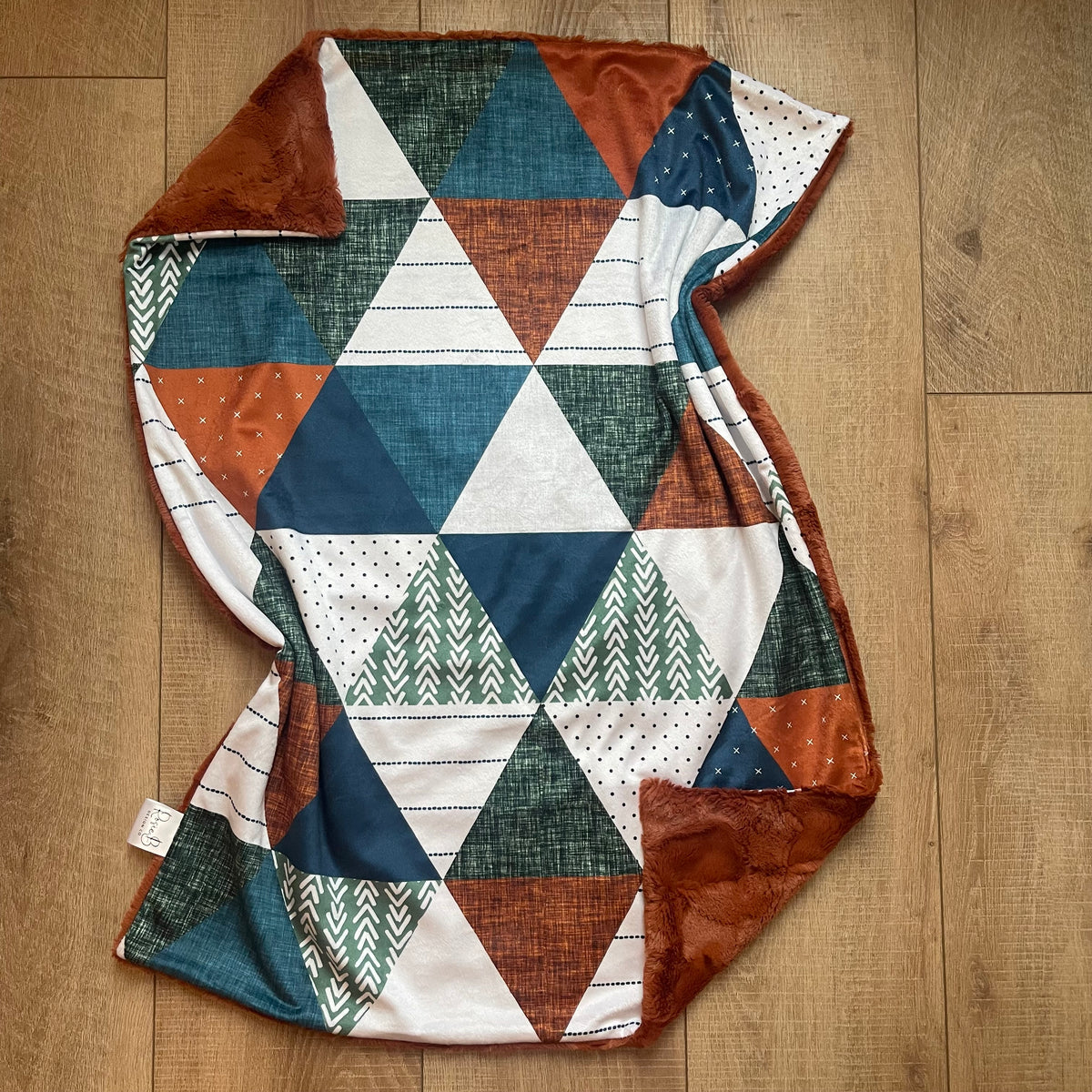 Newborn Baby Blanket - Green, Copper, and Blue Triangle
