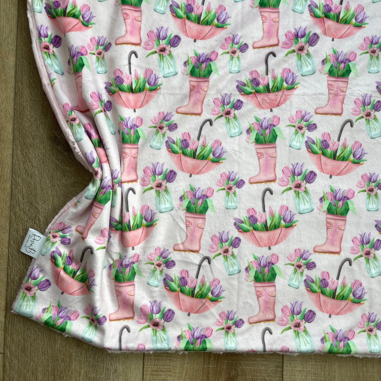 Baby Blanket - Tulips, Rain Boots, and Umbrellas
