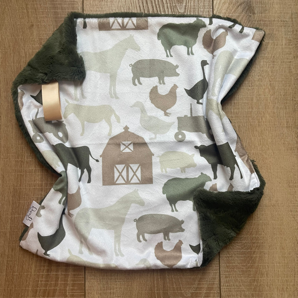 Lovey - Farm Animals Outline Green & Taupe