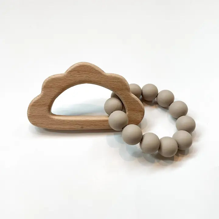 Cloud Teether Silicone and Beech Wood Taupe