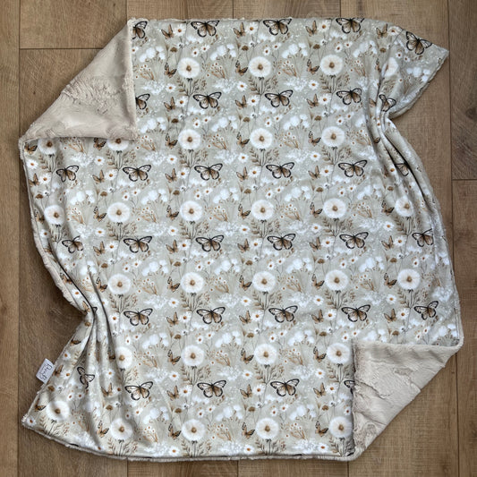 Baby Blanket - Beige Butterflies and Flowers