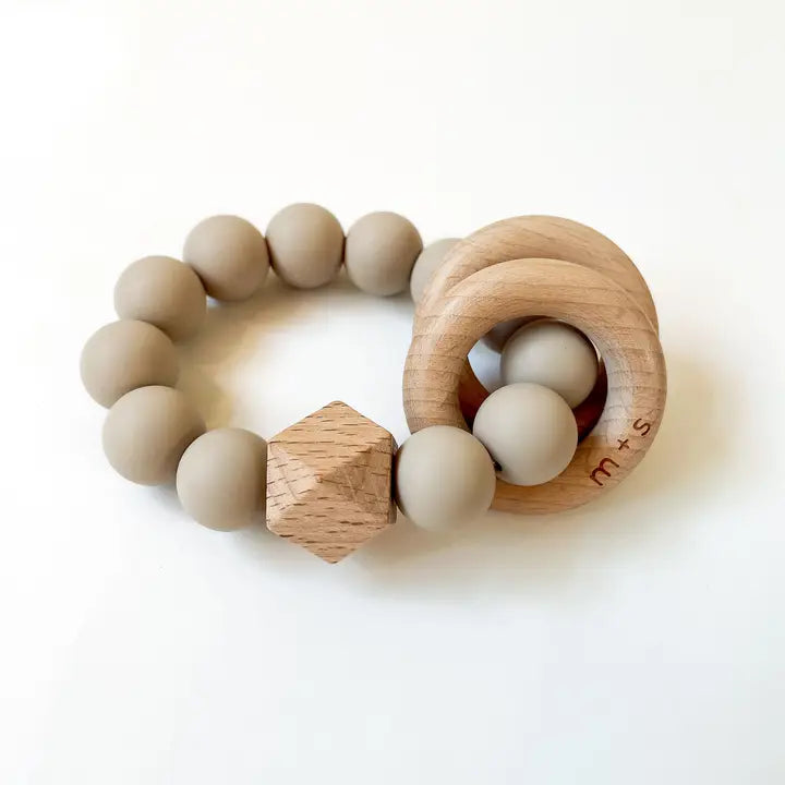 Geo Teether Silicone and Beech Wood - Taupe