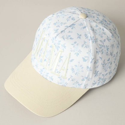 MAMA Embroidered Flower PatternTrucker Hat: WHITE/BEIGE / ONE SIZE