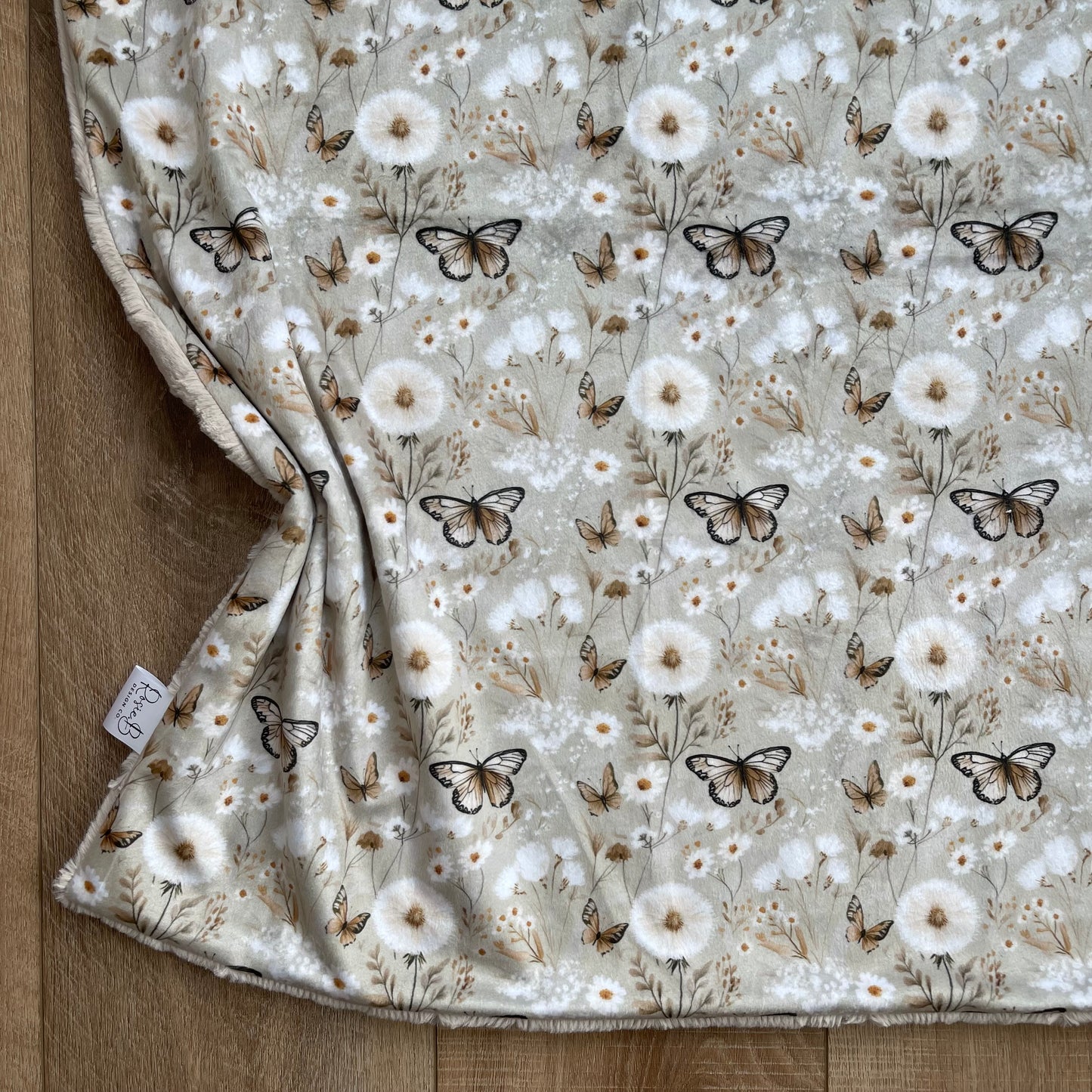 Baby Blanket - Beige Butterflies and Flowers