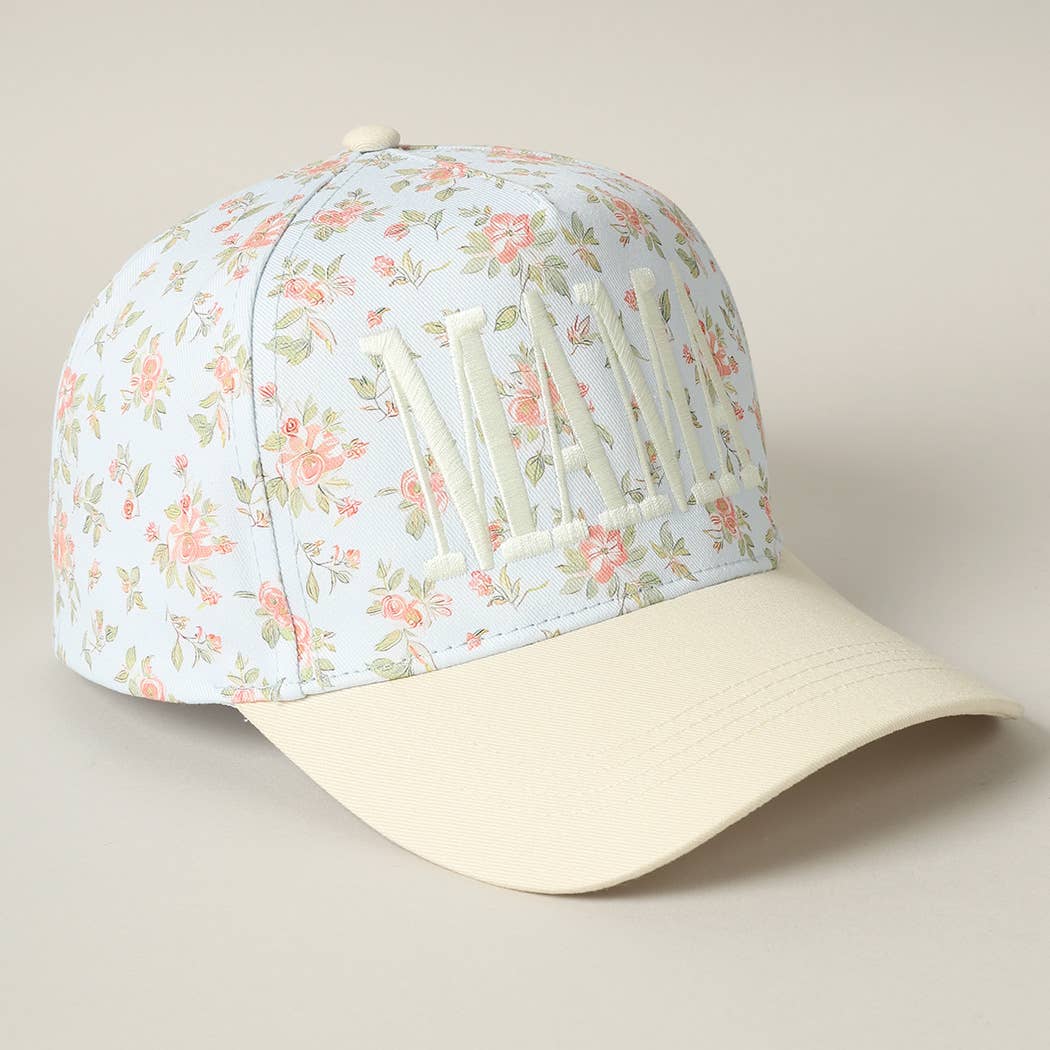 MAMA Embroidered Flower PatternTrucker Hat: WHITE/BEIGE / ONE SIZE