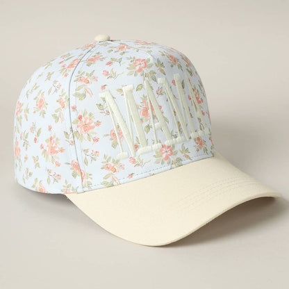 MAMA Embroidered Flower PatternTrucker Hat: WHITE/BEIGE / ONE SIZE