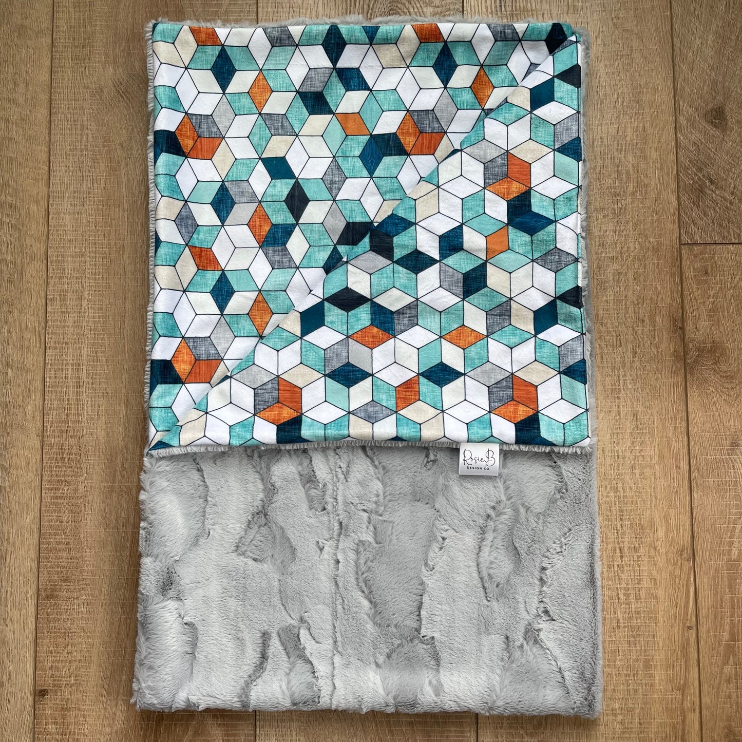 Kids Blanket - Blue, Copper, and Grey Geo Print