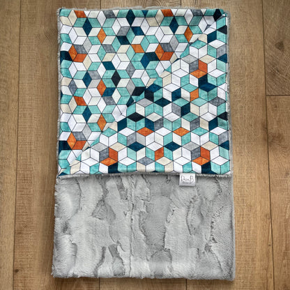 Kids Blanket - Blue, Copper, and Grey Geo Print