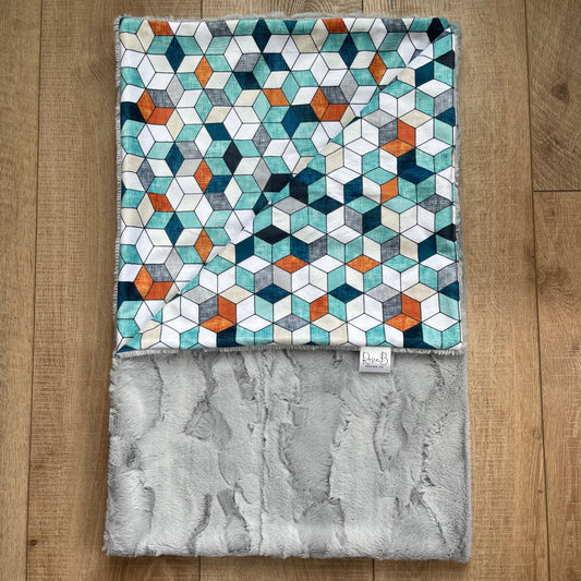 Kids Blanket - Blue, Copper, and Grey Geo Print