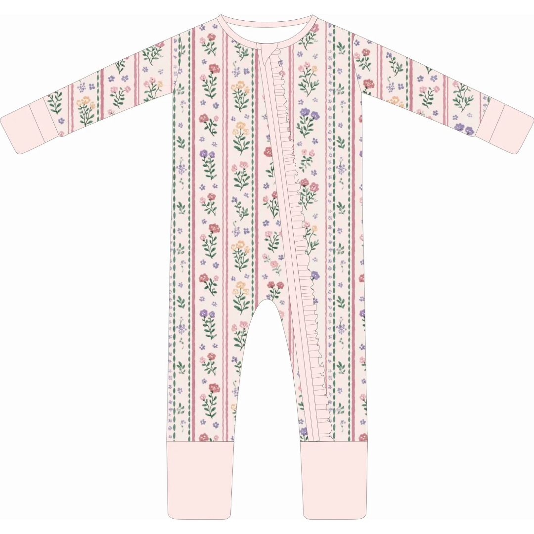 Girls Infant Bamboo Sleeper: Wildflower Ribbon