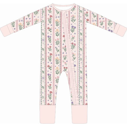 Girls Infant Bamboo Sleeper: Wildflower Ribbon