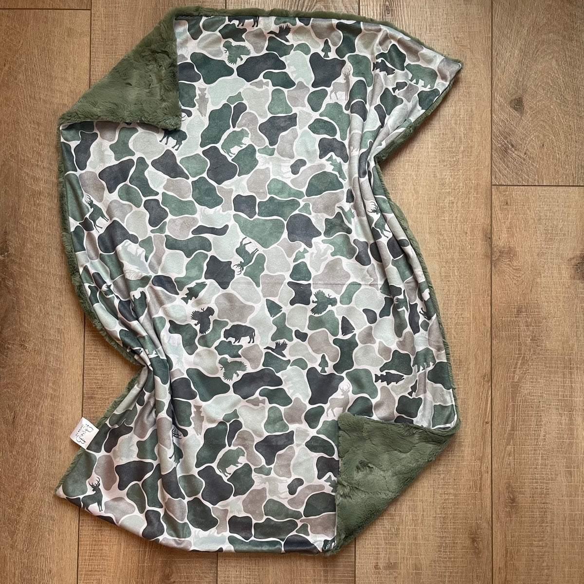 Newborn Baby Blanket - Muted Camo Animals w/ Ivy
