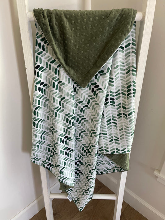 Baby Blanket - Green Herringbone