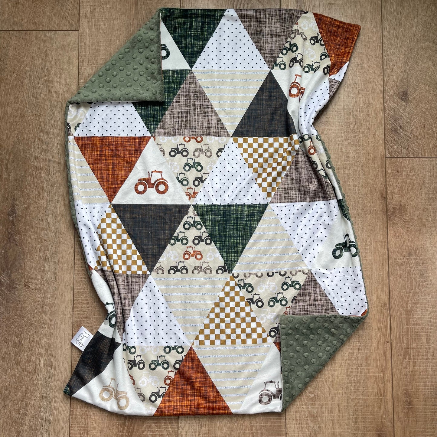 Newborn Baby Blanket - Tractor Triangle Green & Copper
