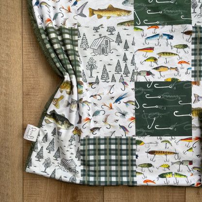 Newborn Baby Blanket - Green Fishing Patchwork