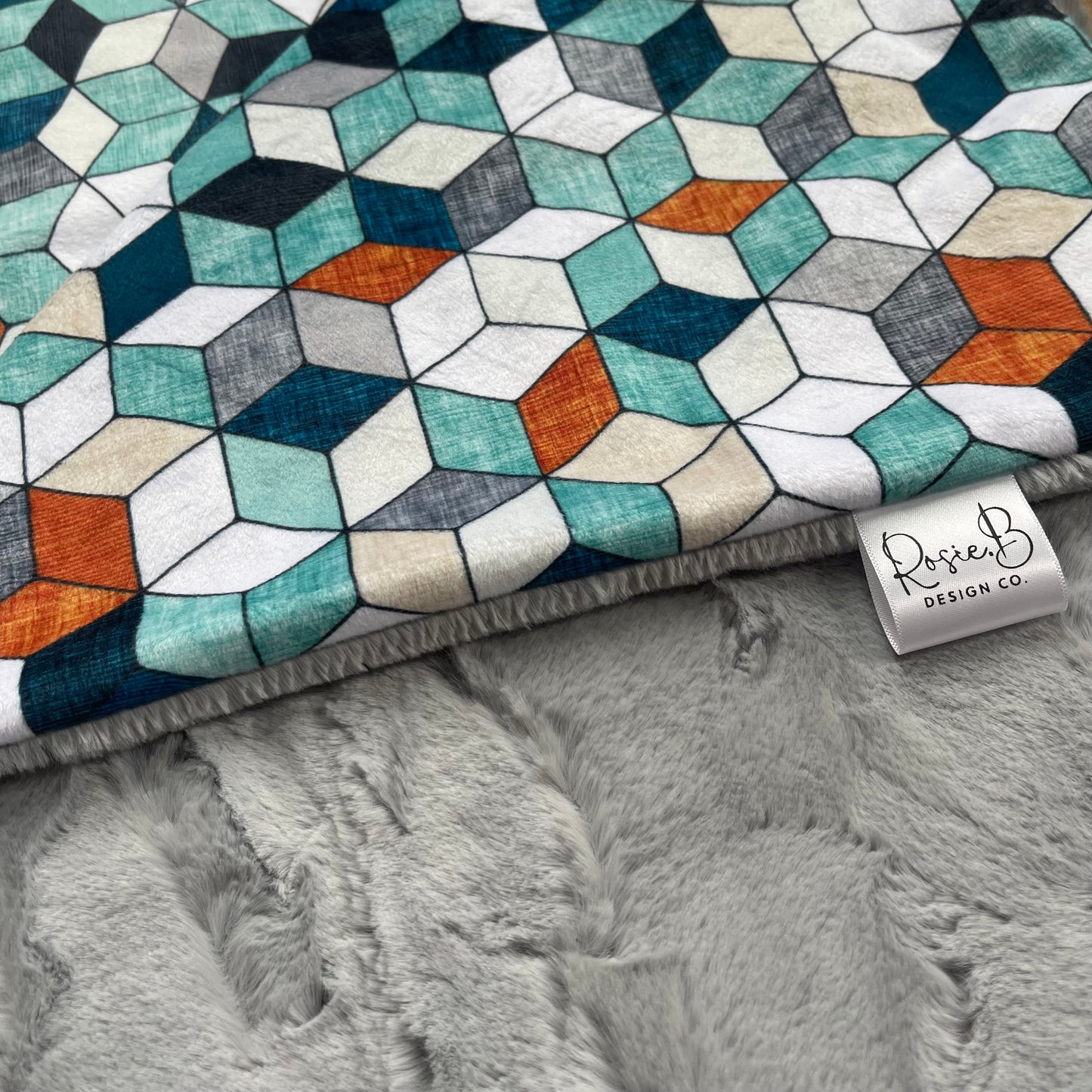 Kids Blanket - Blue, Copper, and Grey Geo Print