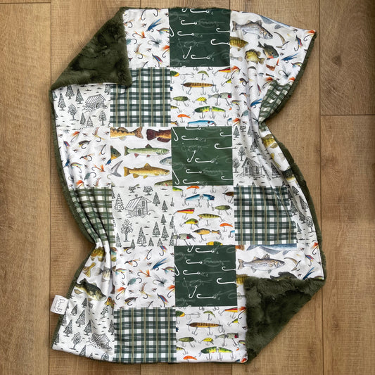 Newborn Baby Blanket - Green Fishing Patchwork