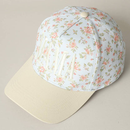MAMA Embroidered Flower PatternTrucker Hat: WHITE/BEIGE / ONE SIZE