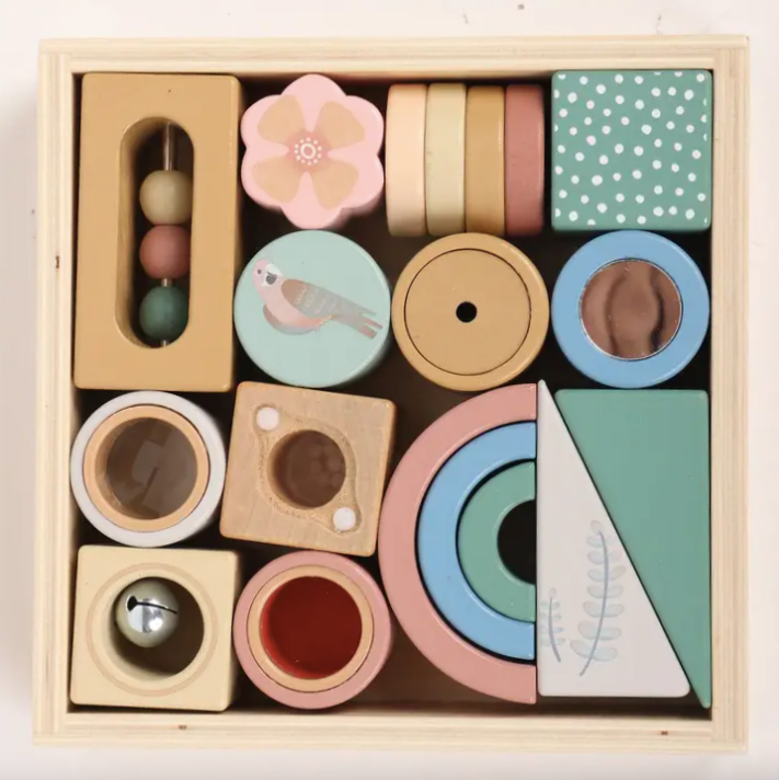 Wooden Activity Blocks 15pc - Interactive Sensory Blocks Ages 12m+