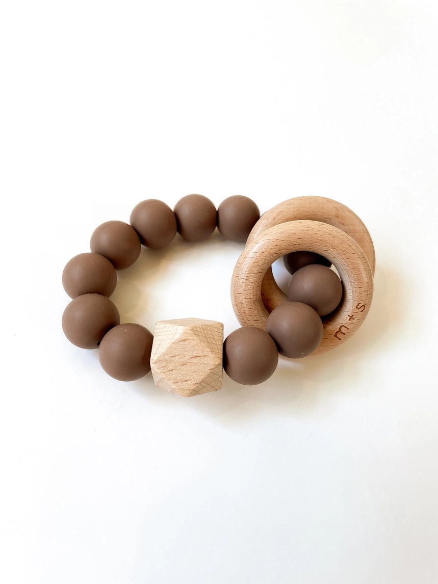 Geo Teether Silicone and Beech Wood - Brown