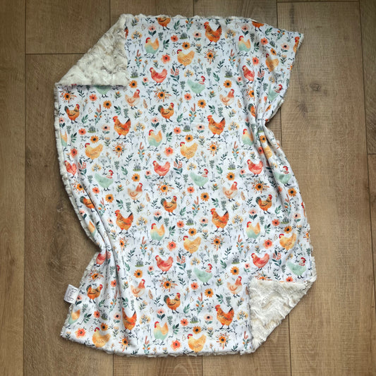 Newborn Baby Blanket - Watercolor Floral Chickens