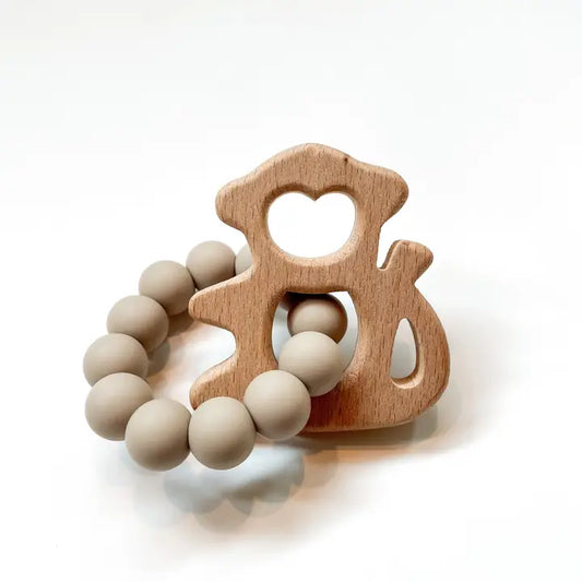 Monkey Teether Silicone and Beech Wood - Taupe