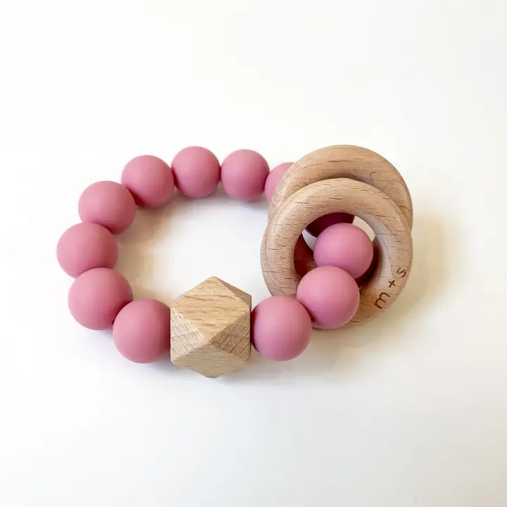 Geo Teether Silicone and Beech Wood - Pink