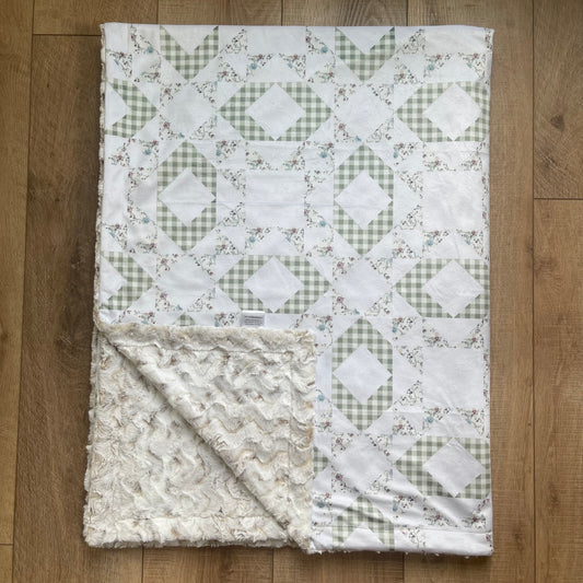 Adult / Momma Blanket - Green and Floral Star Quilt