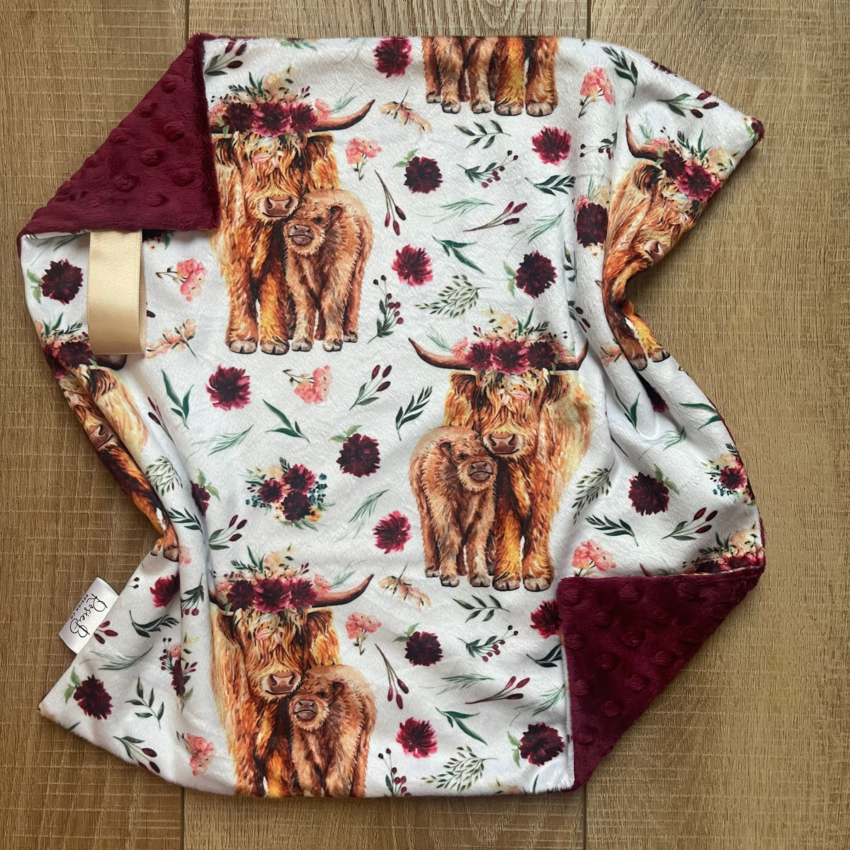 Lovey - Maroon Highland Cow & Floral