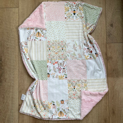 Pink and Green Butterflies and Bees Patchwork