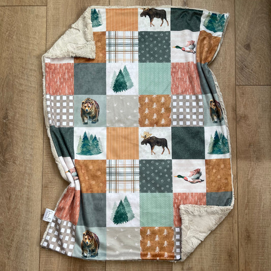 Newborn Baby Blanket - Copper and Green Wilderness Patchwork