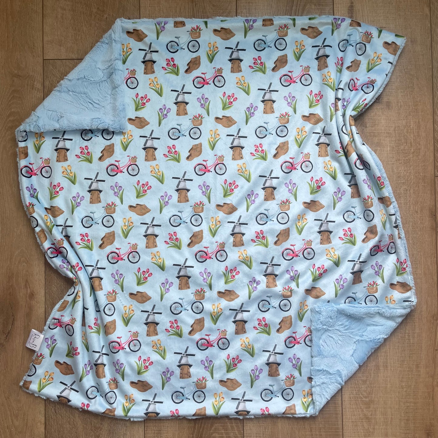 Baby / Toddler Blanket - Bright Blue Tulip Time
