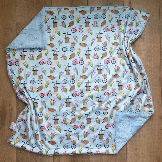 Baby / Toddler Blanket - Bright Blue Tulip Time