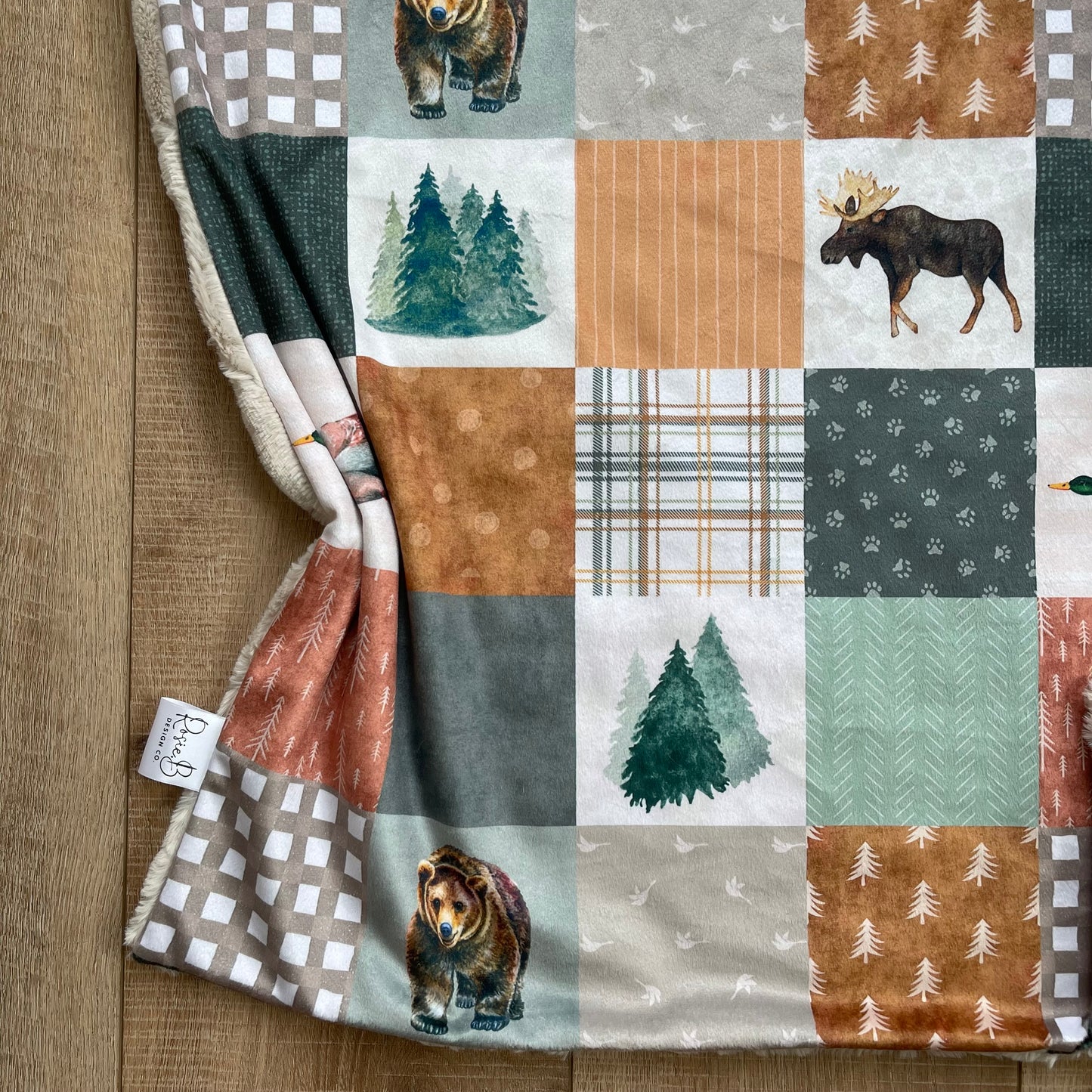 Newborn Baby Blanket - Copper and Green Wilderness Patchwork