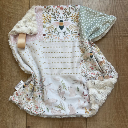 Lovey - Pink and Green Butterflies and Bees Patchwork w/ Snowy Owl