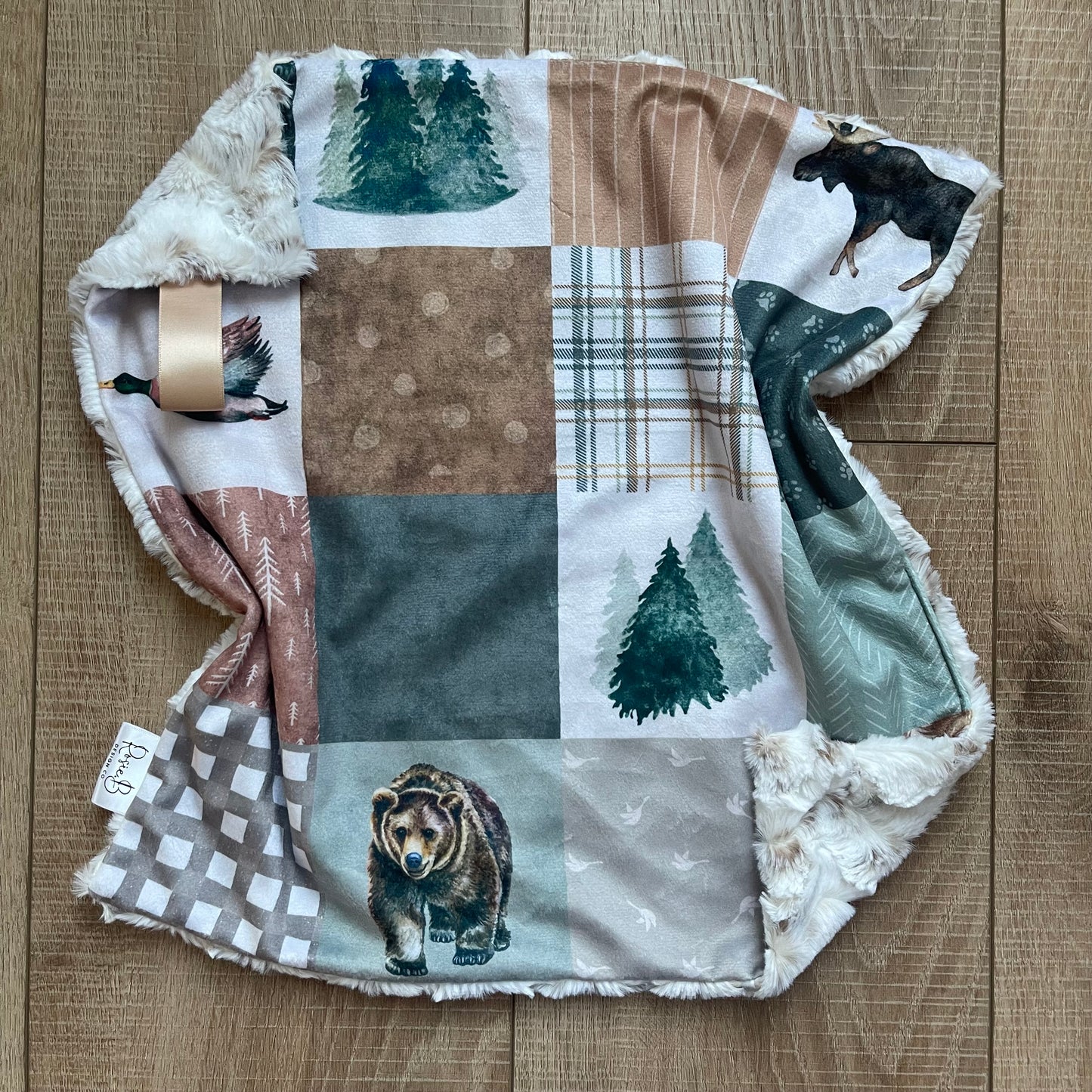 Lovey - Copper and Green Wilderness Patchwork w/ Snowy Owl