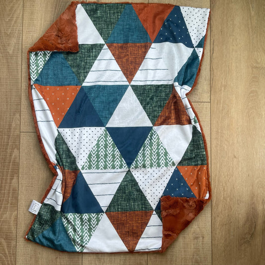 Newborn Baby Blanket - Green, Copper, and Blue Triangle