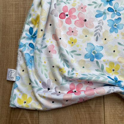 Baby Blanket / Toddler Blanket - Watercolor Blue and Pink Floral