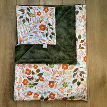 Adult / Momma Blanket - Orange and Green Neutral Floral