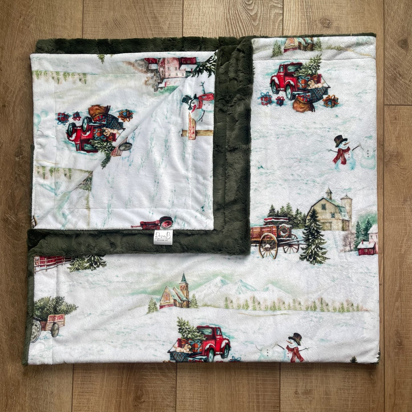 Throw Blanket - Winter Farm Scene w/ Luxe Chive