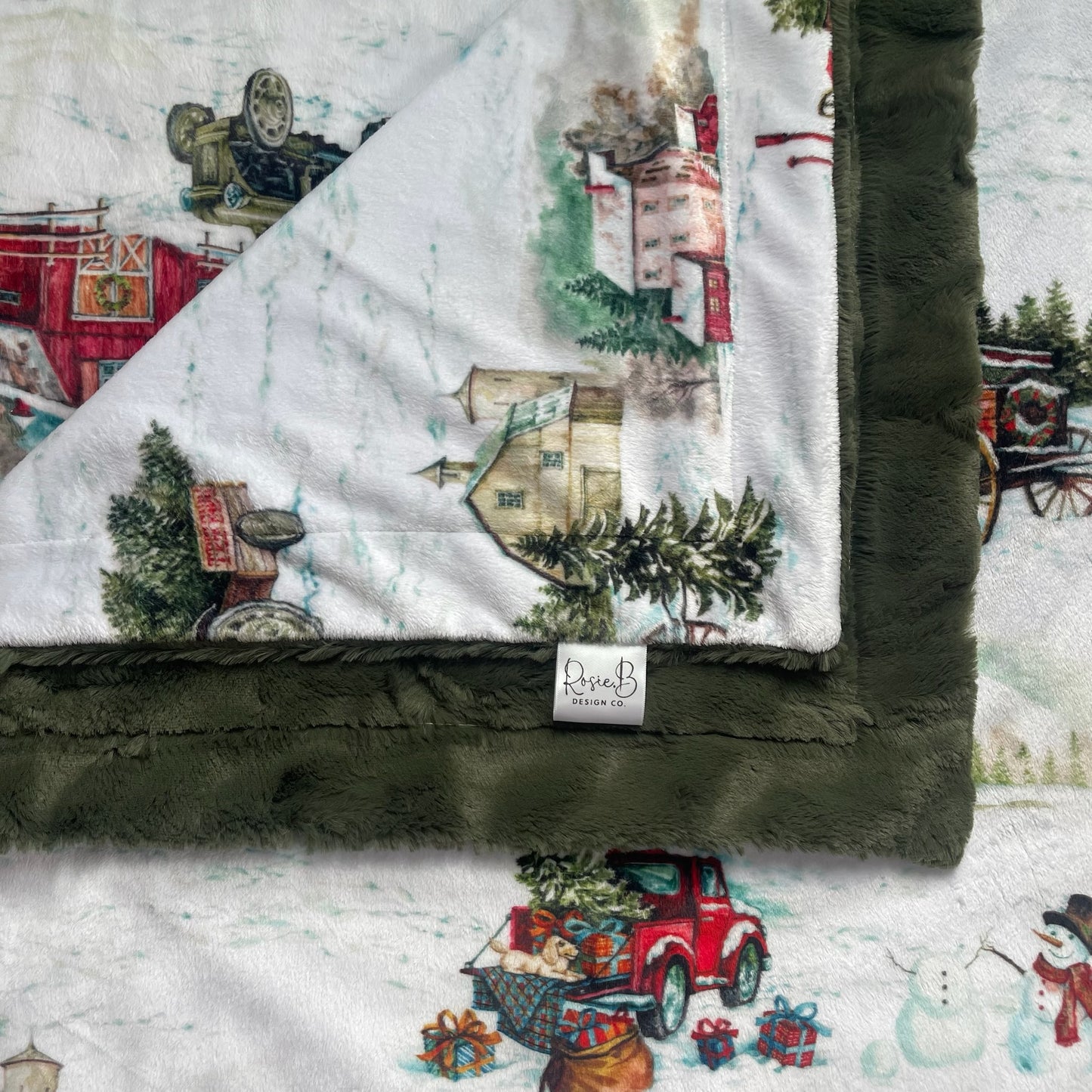 Adult / Momma Blanket - Winter Farm Scene w/ Luxe Chive