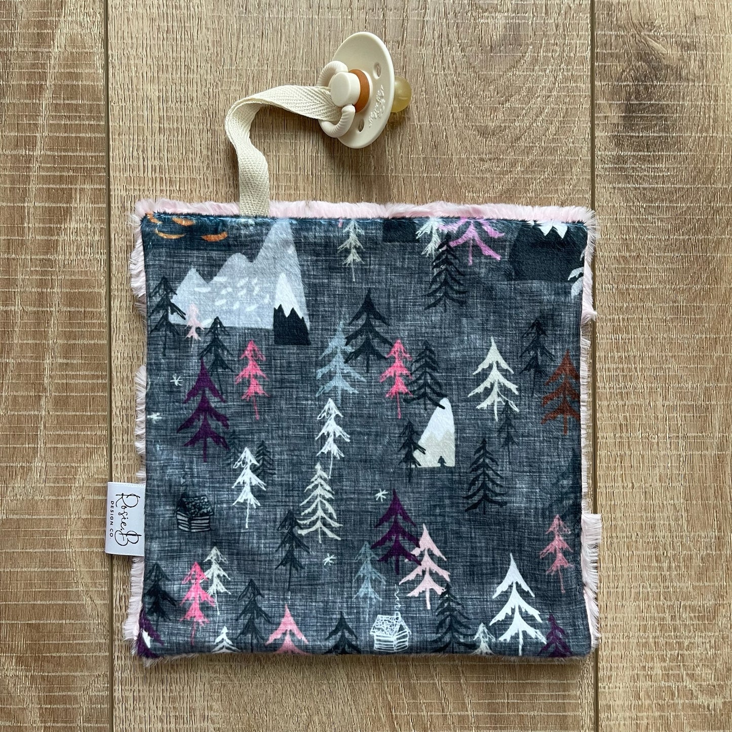 Paci Pal - Pink and Grey Mountain Trees