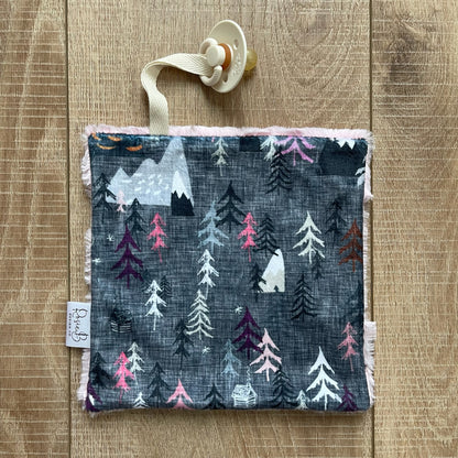 Paci Pal - Pink and Grey Mountain Trees