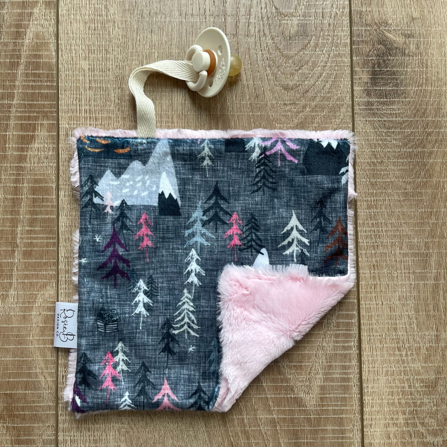 Paci Pal - Pink and Grey Mountain Trees