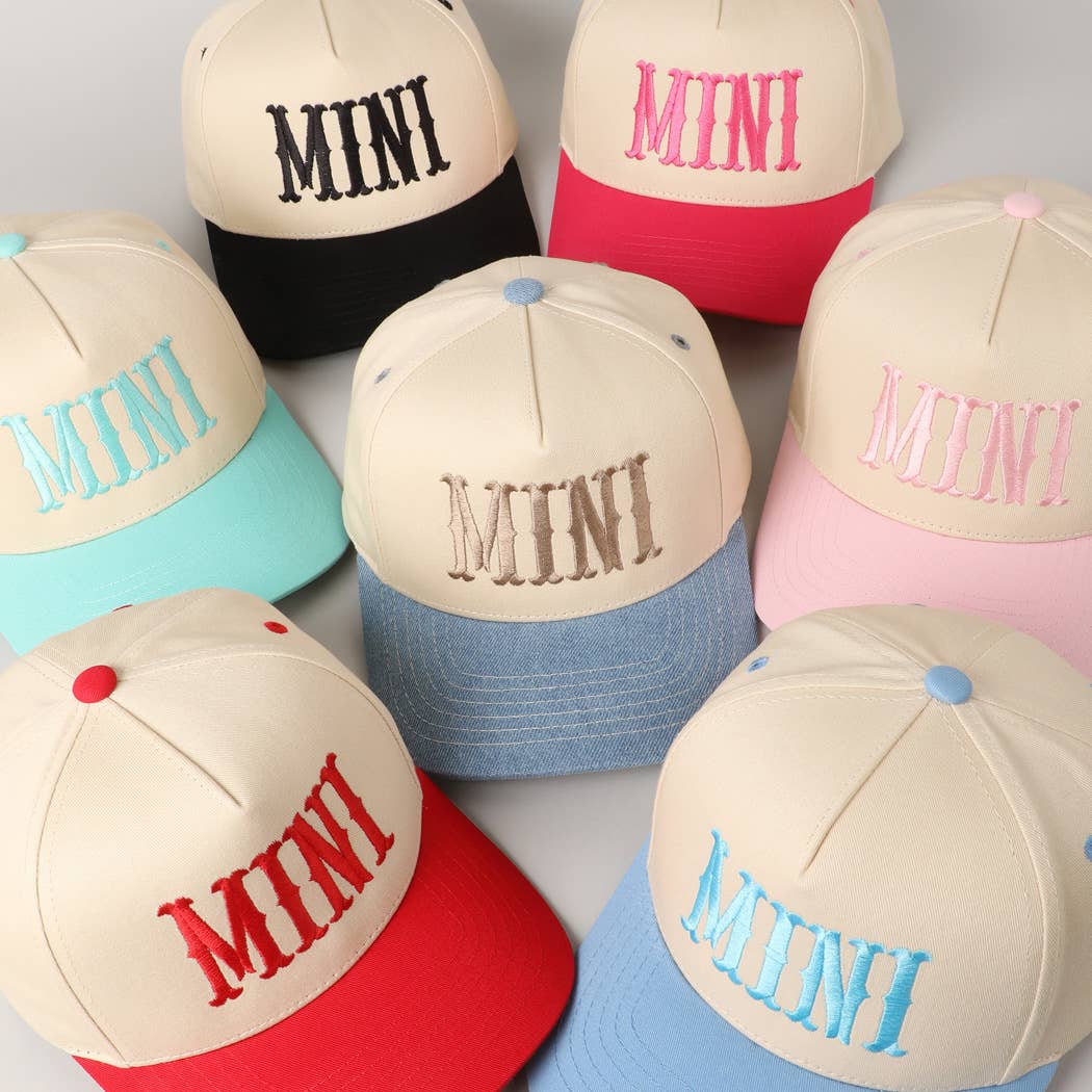 MINI Lettering Embroidery Two-Tone Baseball Cap For Kids: LT PINK / ONE SIZE