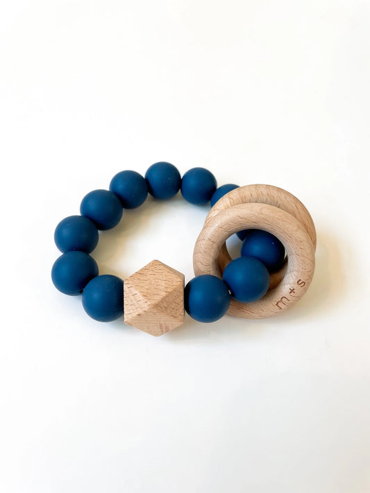 Geo Teether Silicone and Beech Wood - Navy