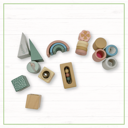 Wooden Activity Blocks 15pc - Interactive Sensory Blocks Ages 12m+